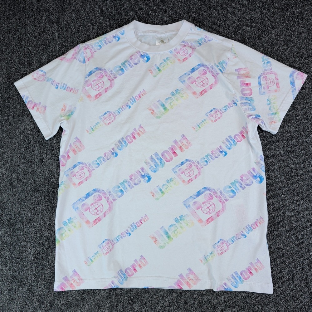 Disney Walt Disney World AOP T-Shirt Men Large White Rainbow Logo Organic Cotton — photo 2
